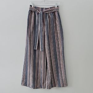 THML Anthropologie Pink Blue Striped Wide Leg‎ Linen Pants Size Medium
